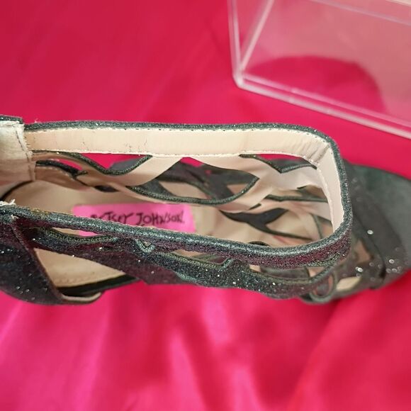 Betsey Johnson Women's SZ 8 Judeth Black Glitter Zip-Up Heeled Sandal - Picture 3 of 10